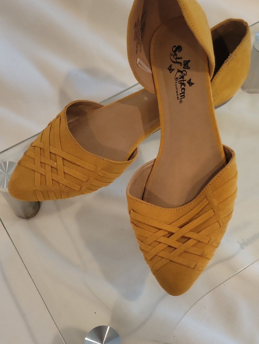 SelfEsteem Women’s Mustard Yellow Woven Pointed-Toe Flats SZ 8M